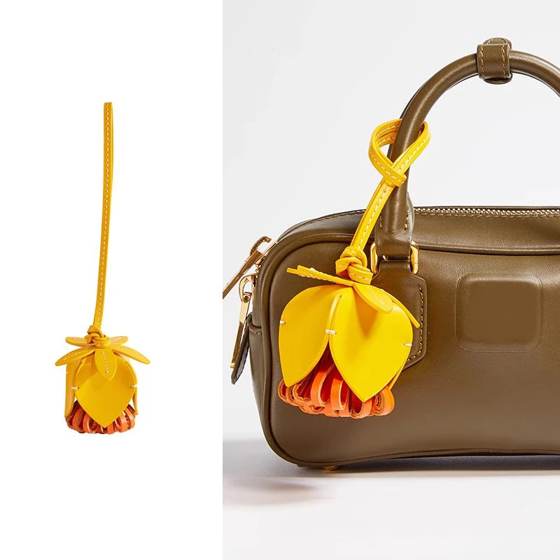 Cowhide Leather Flower Ball Bag charm