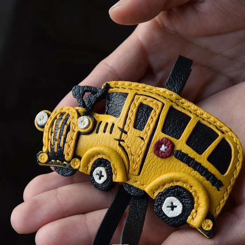 Leather Yellow School Bus Keychain