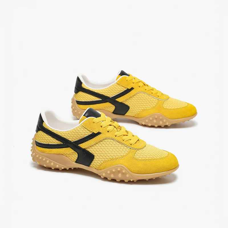 Mesh Patchwork Lace-Up Round Toe Trainers