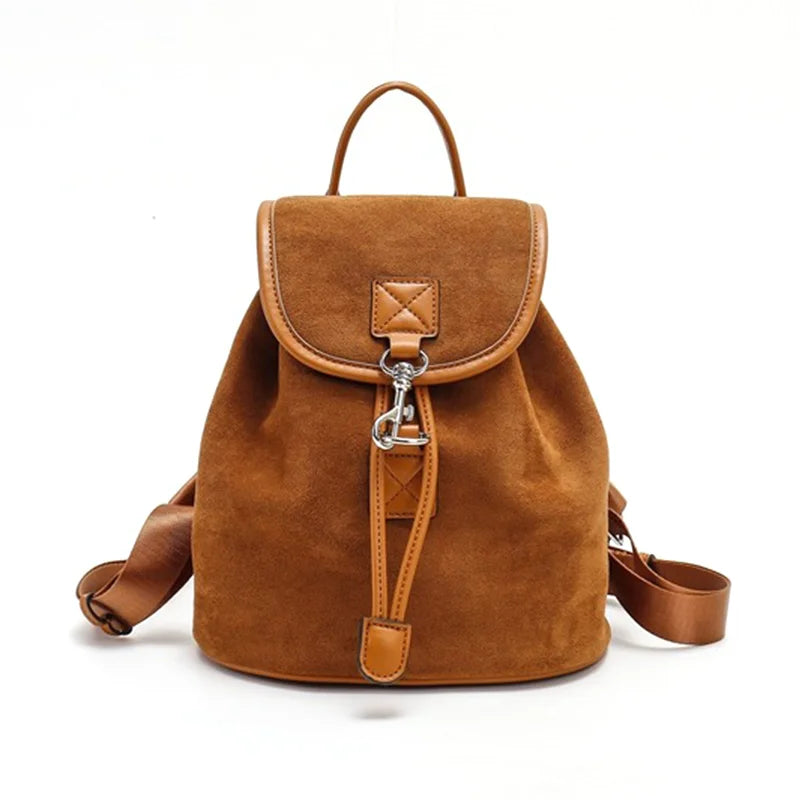 Saphira Flannel PU Solid Color Metal Buckle Retro Style Backpack