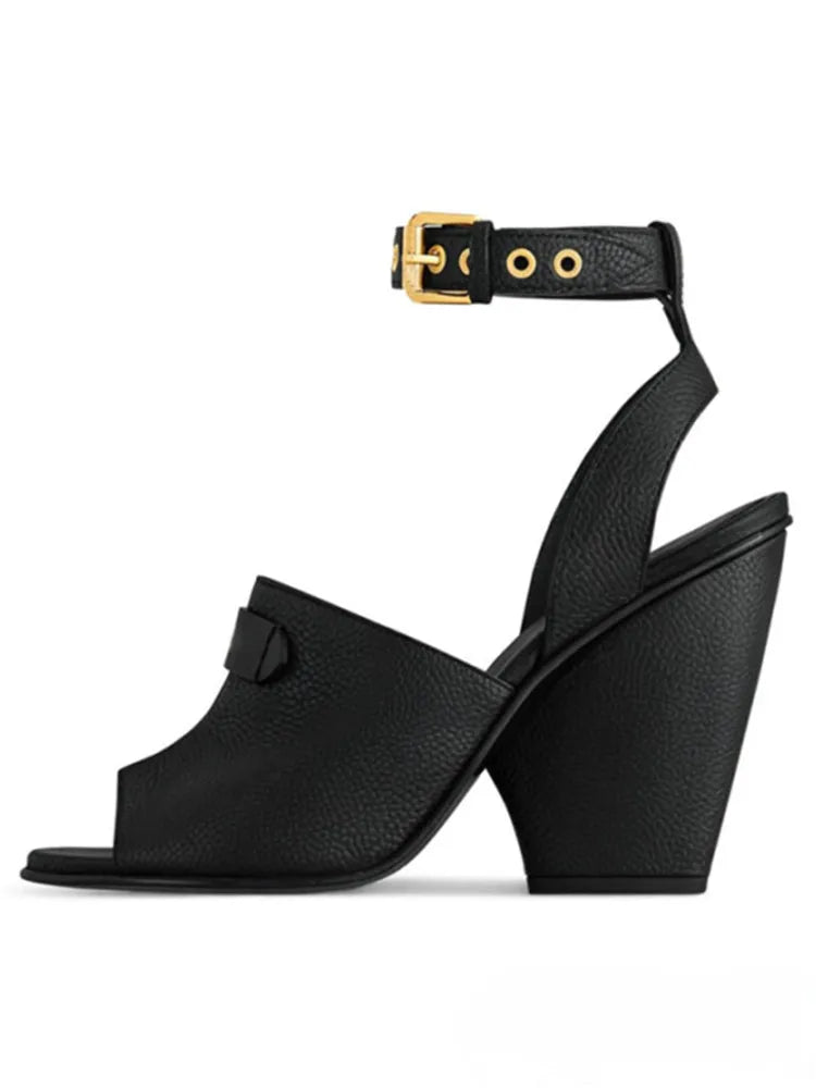 Coarse Leather Peep-Toe High-heeled Sandals