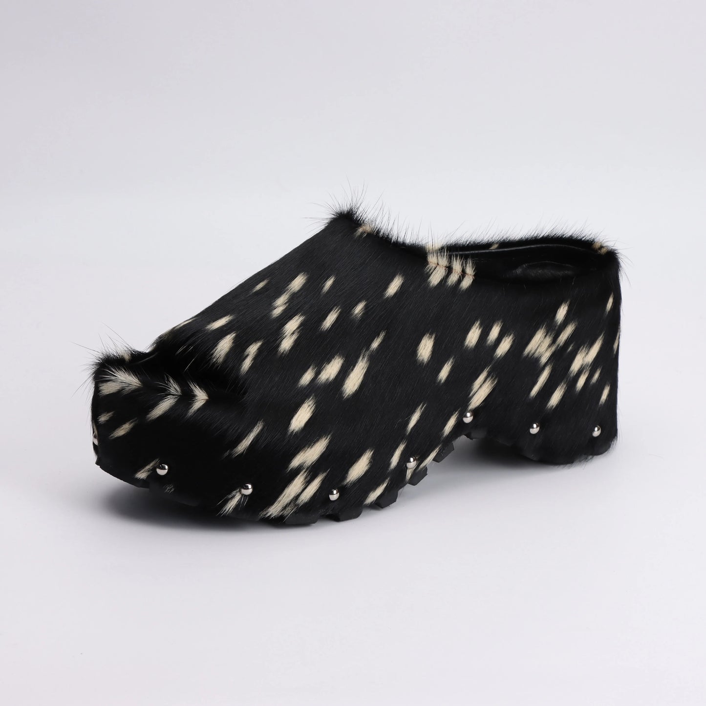 Calf Hair Leather Platform Lined Slip On Clog  Mules