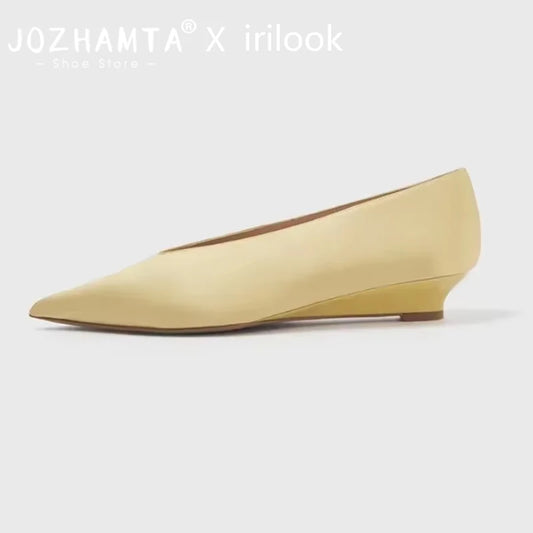 JOZHAMTA  Size 34-43 2025  Fashion High Heels Women Pumps Shoes News Real Leather Party Summer Pointed Toe Dress Wedge Shoes