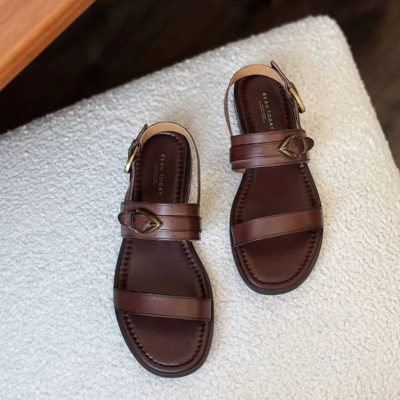 Genuine Leather Metal Buckle Decro Slingback Sandals