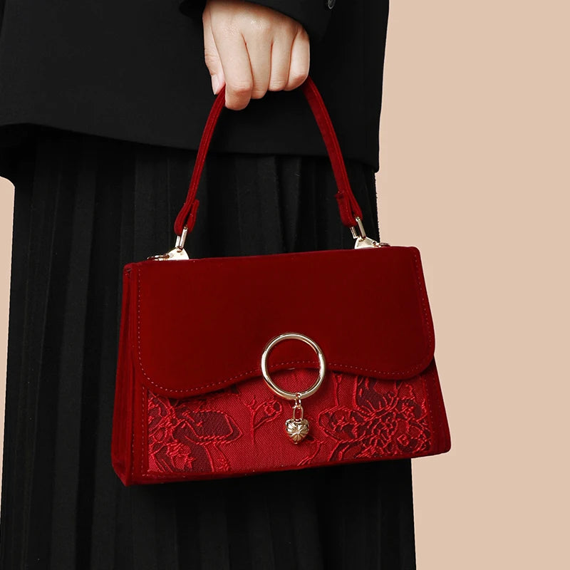 Valentina Velvet  Wine Red Trapeze Bag