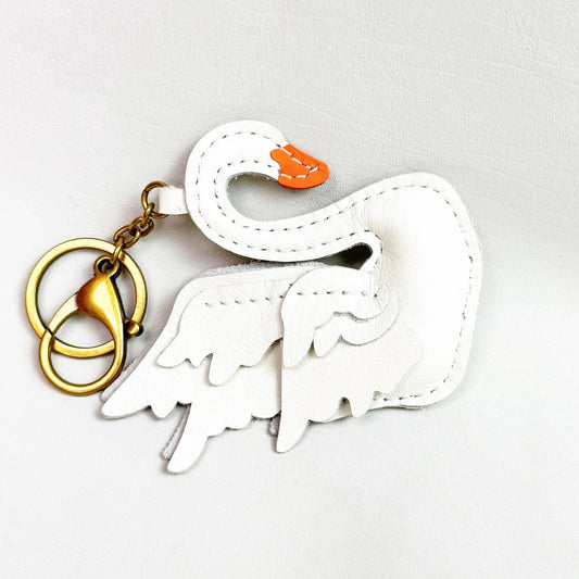 Leather Handmade Black And White Swan Bag Pendant