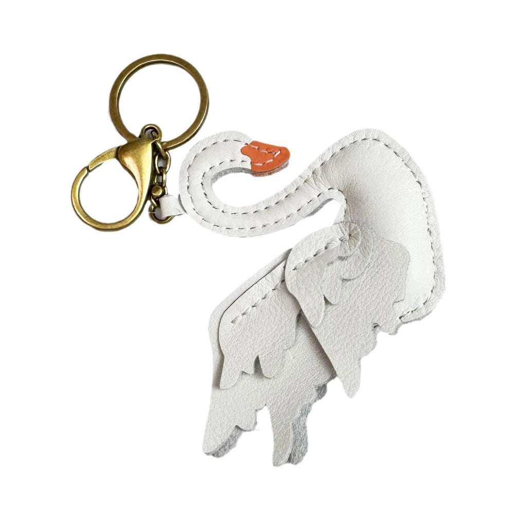 Leather Handmade Black And White Swan Bag Pendant