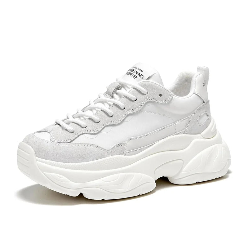 Suede Leather Breathable Mesh Mixed Color Thick Sole Platform Sneakers