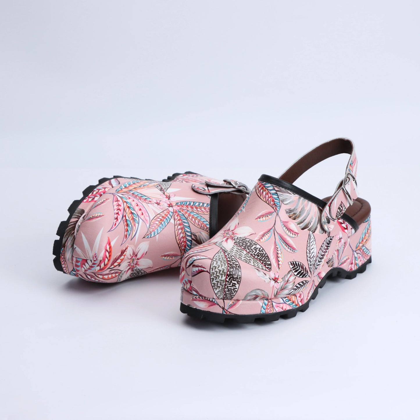 Lambskin Rubber Sole Slingback Flower-Print Mules