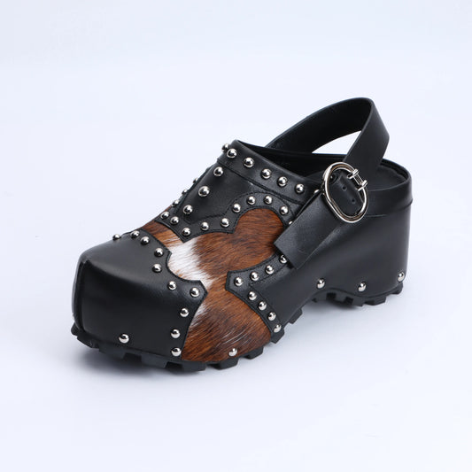 Handmade Lambskin & Cowhide Fur, Rubber Sole, Latex Insole, Mule Sandals
