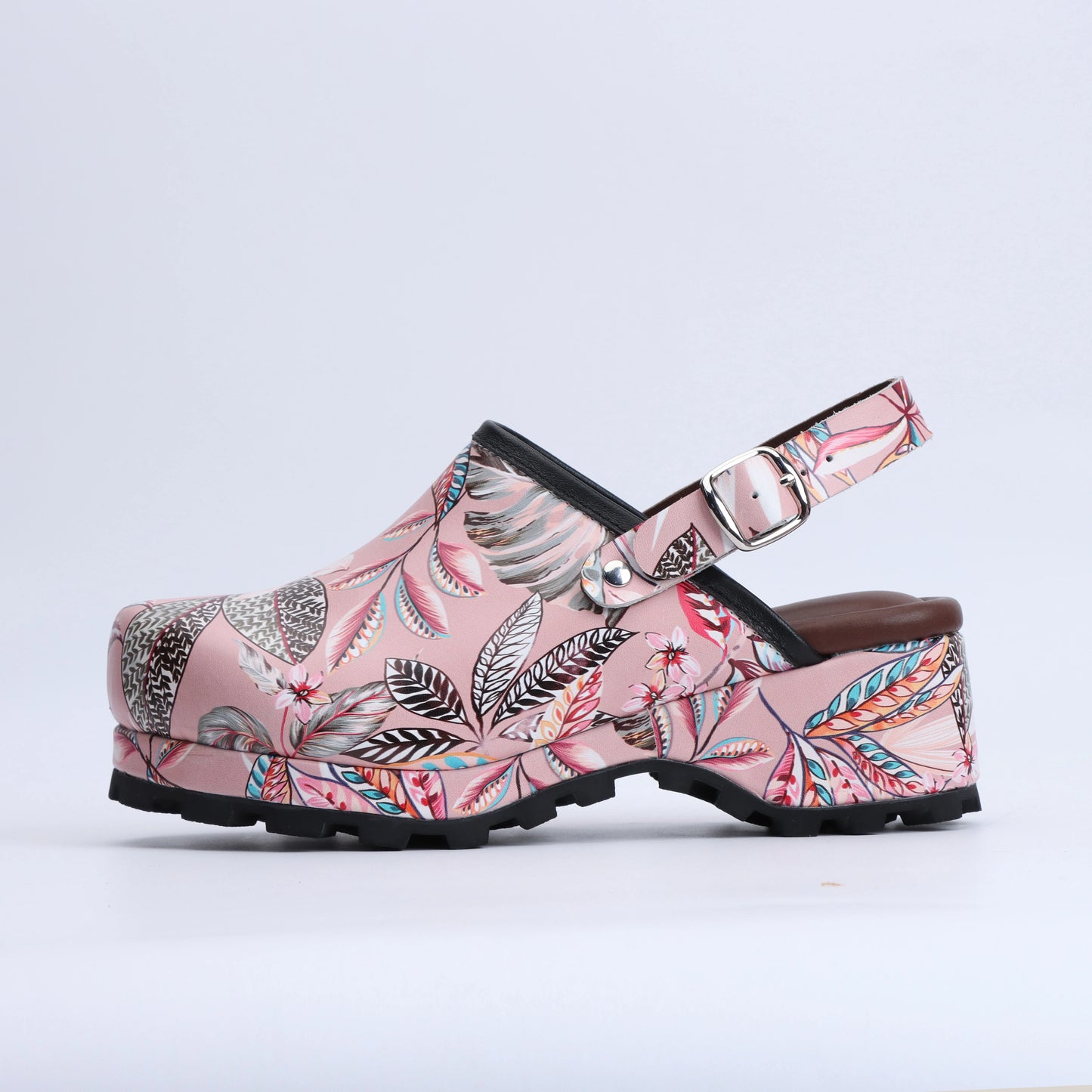 Lambskin Rubber Sole Slingback Flower-Print Mules