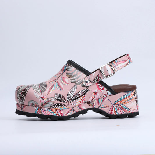 Lambskin Rubber Sole Slingback Flower-Print Mules