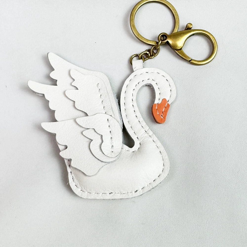 Leather Handmade Black And White Swan Bag Pendant