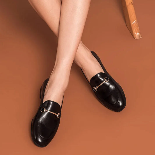 Buckle Accent Cow Leather Formal Loafers