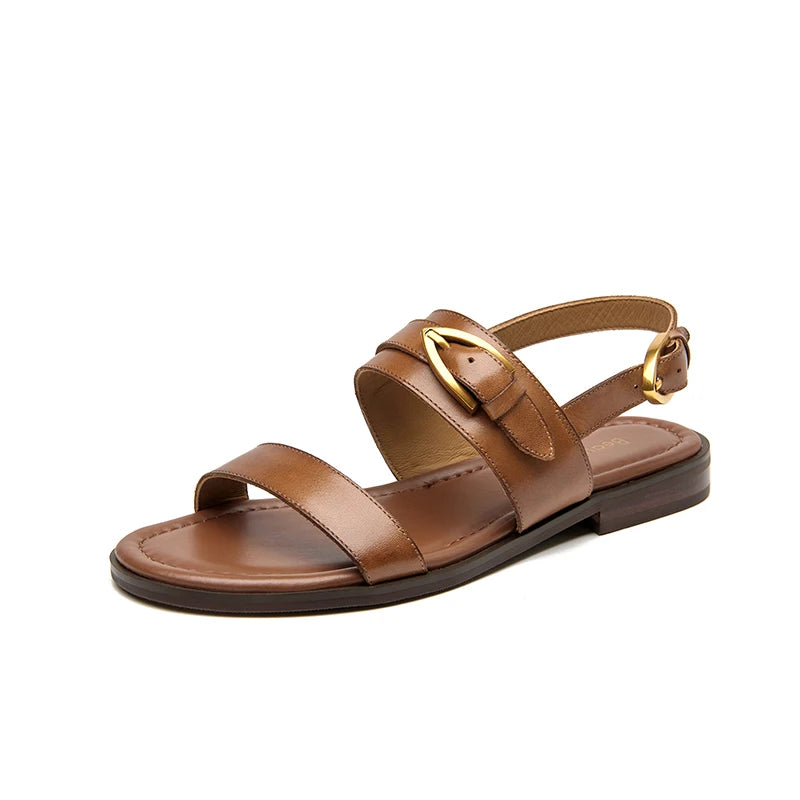 Genuine Leather Metal Buckle Decro Slingback Sandals