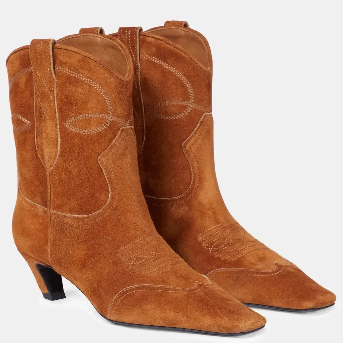 Low Heel Embroidered Multi Functional Women's Square Head Boots