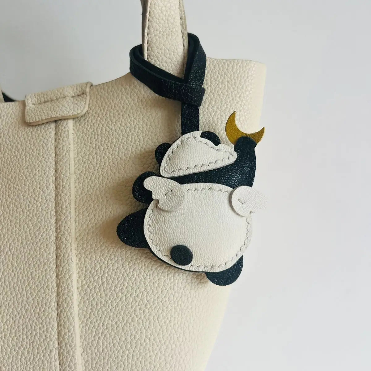 Panda Grasping The Moon Leather Handmade Bag Charm