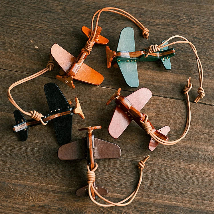 Genuine Top Grain Leather Airplane Bag Charm