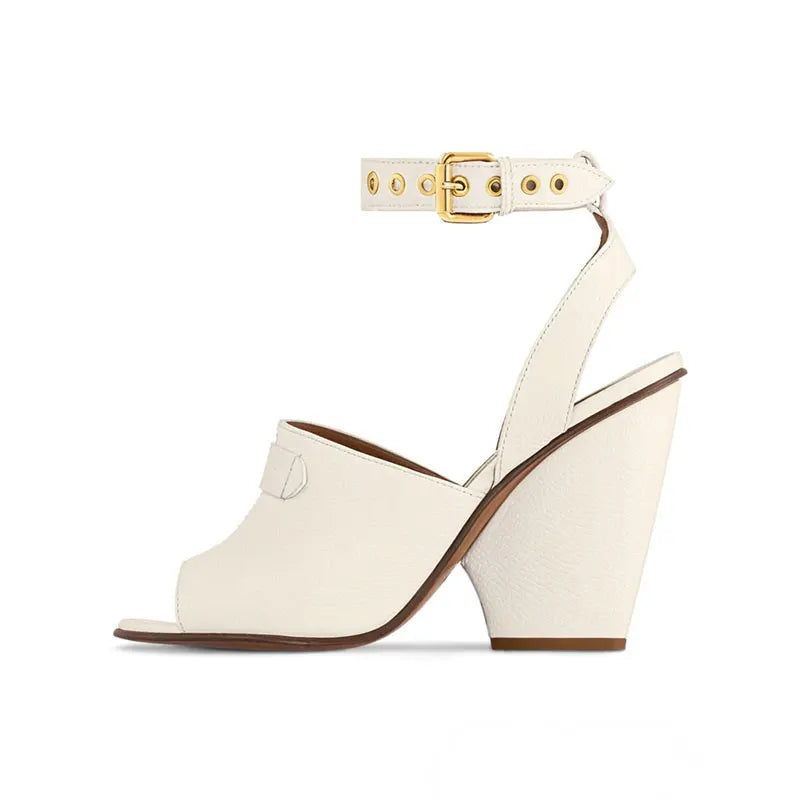 Coarse Leather Peep-Toe High-heeled Sandals