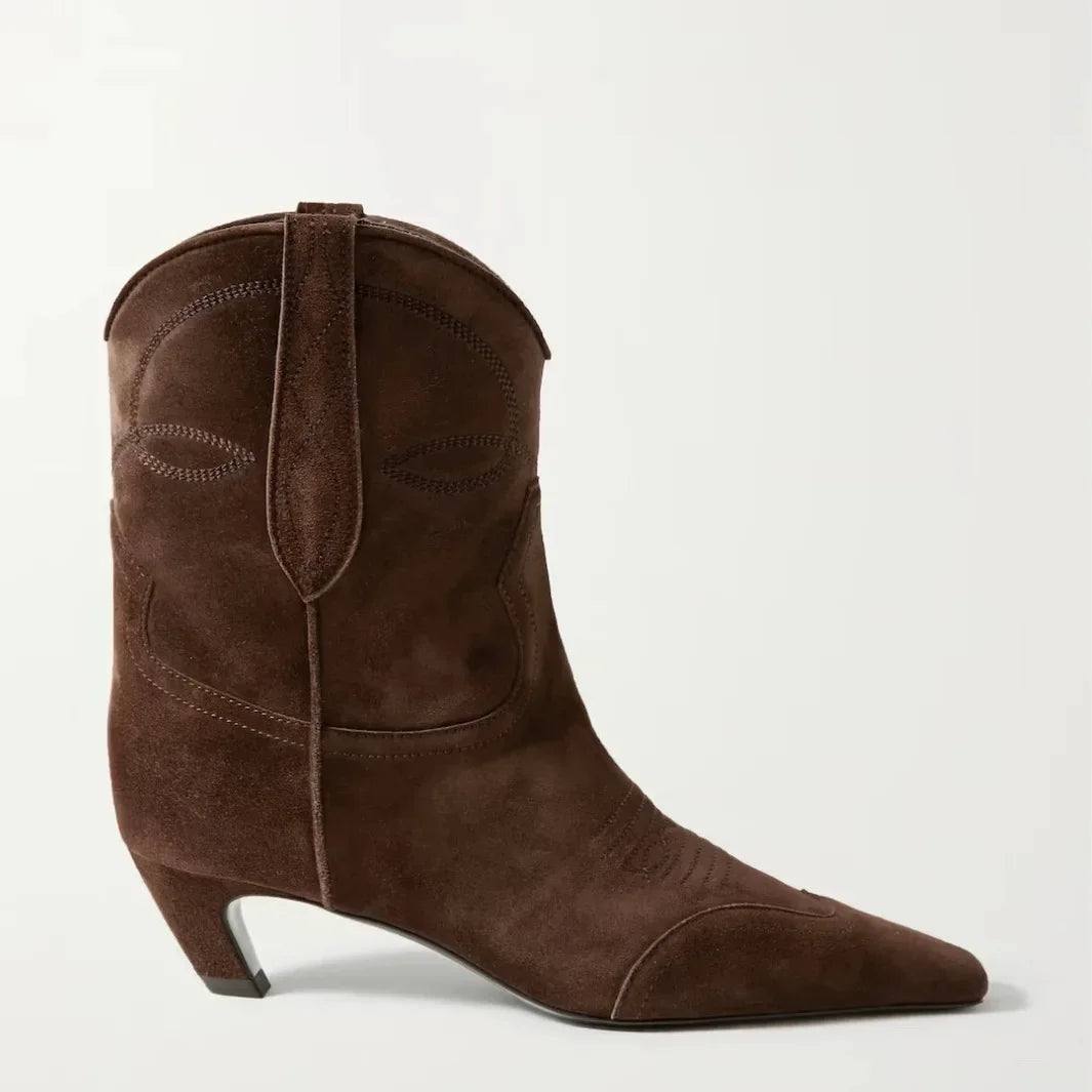Low Heel Embroidered Multi Functional Women's Square Head Boots