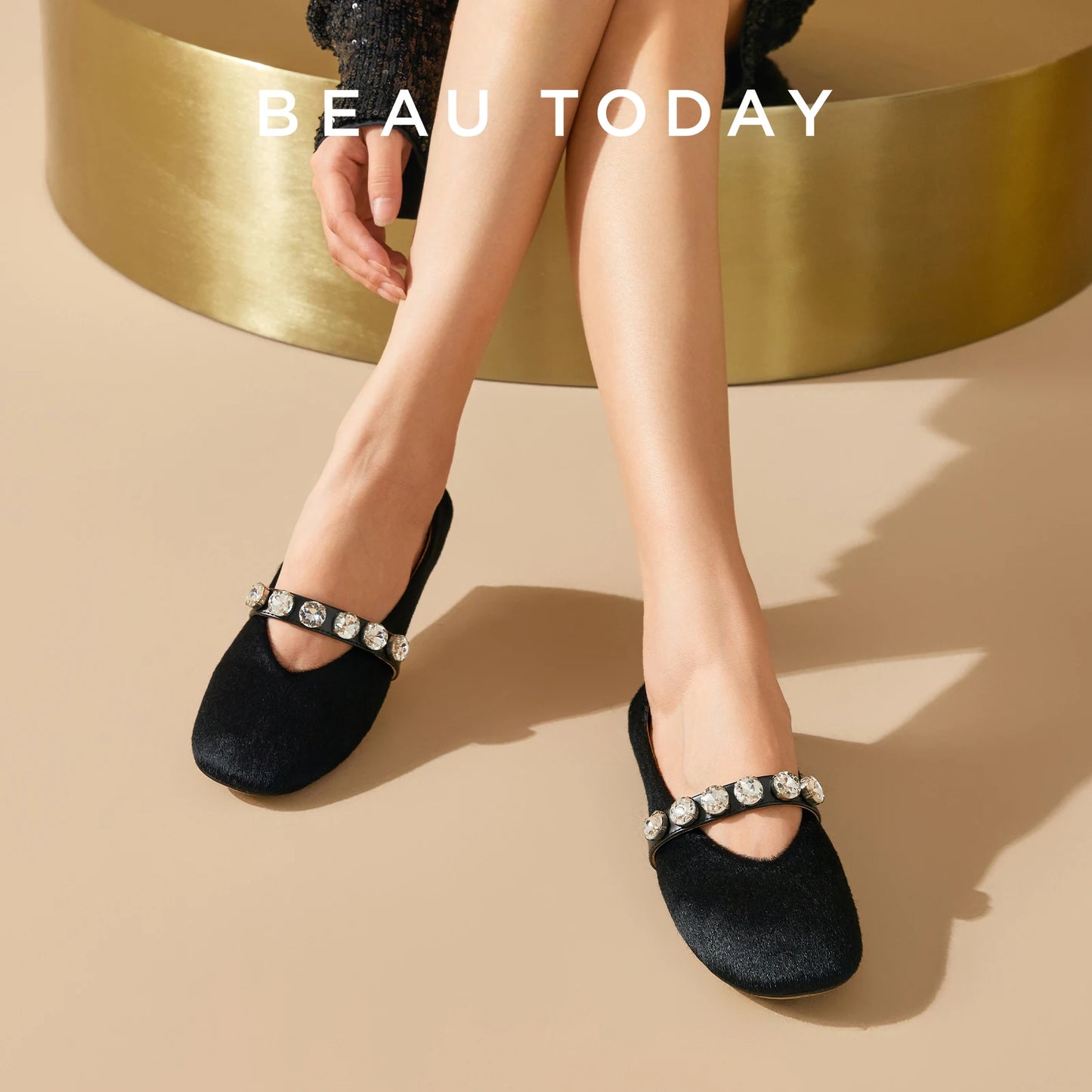BEAUTODAY Mary Janes Shoes leopard Women Soft Horsehair Crystal Decoration Round Toe Ballet Flats Ladies Slip-on Handmade 28365