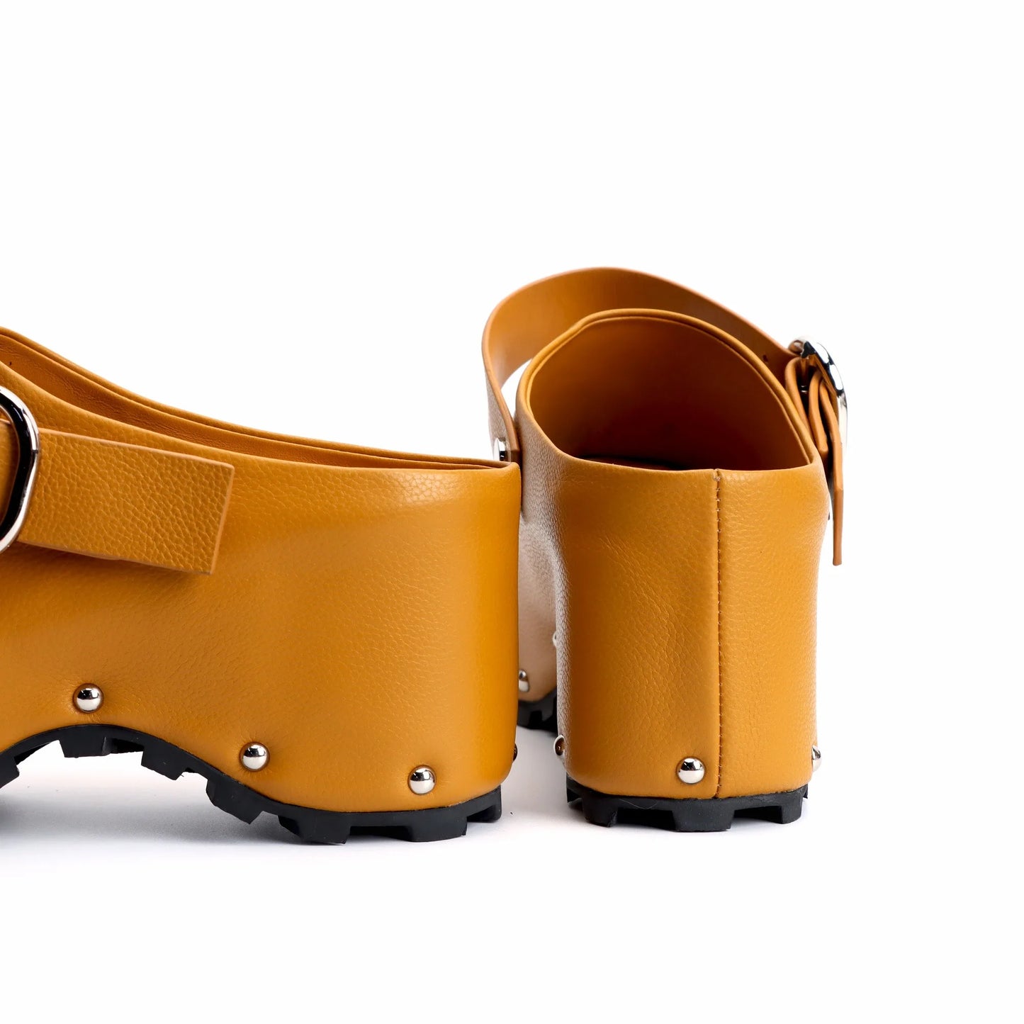 Yellow Studded Slingback Leather Platform Clogs with Arch Support