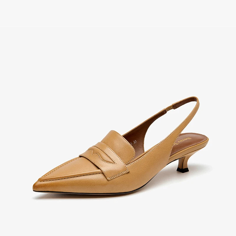 Leather  Sheepskin Pointed Toe Pumps Slingbacks