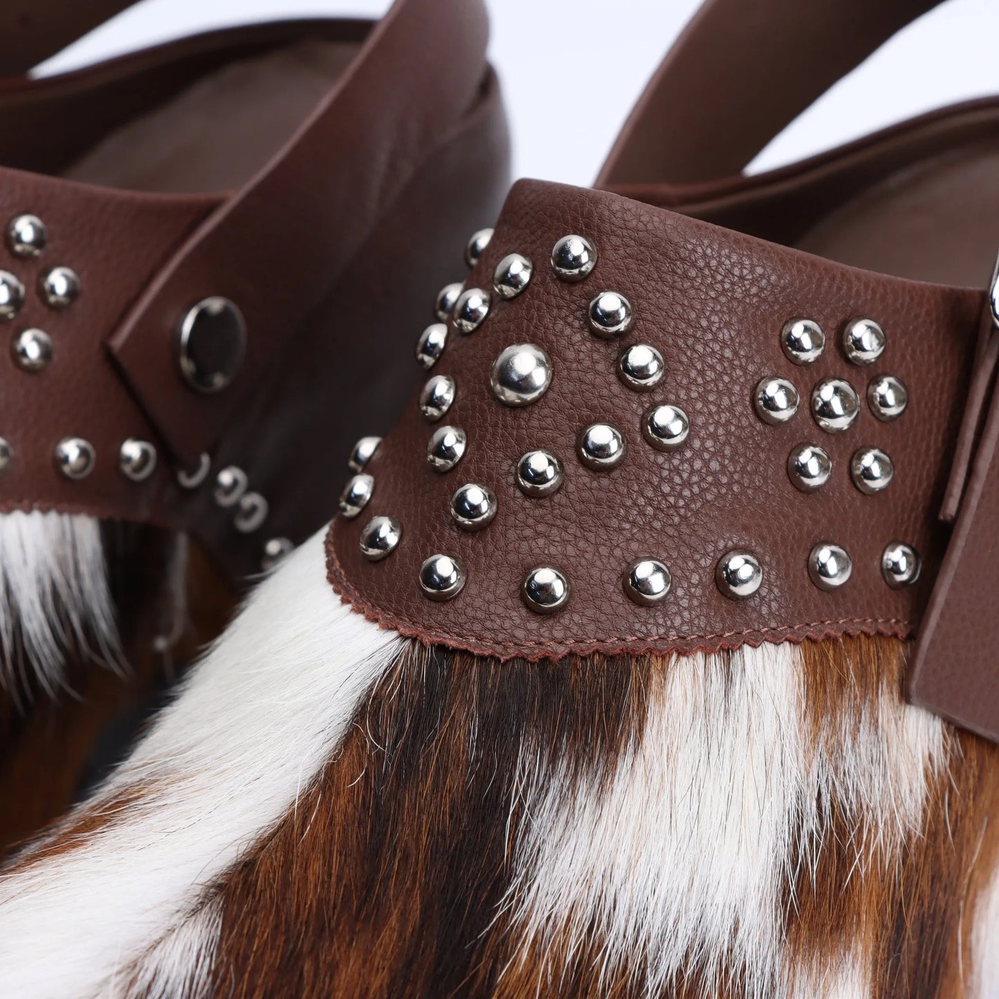 Studded Platform Clogs with Natural Calf Hair and Leather Lining