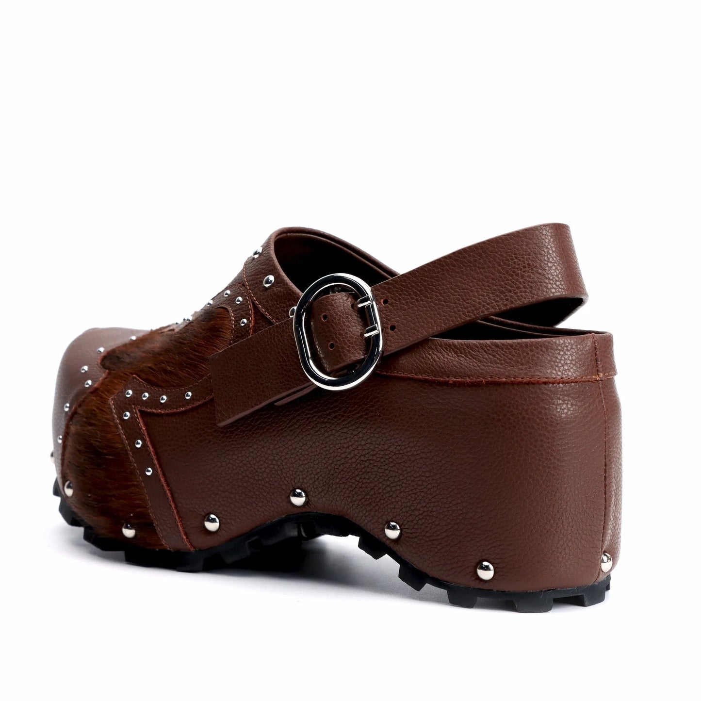 Studded Cowhide Platform Clogs