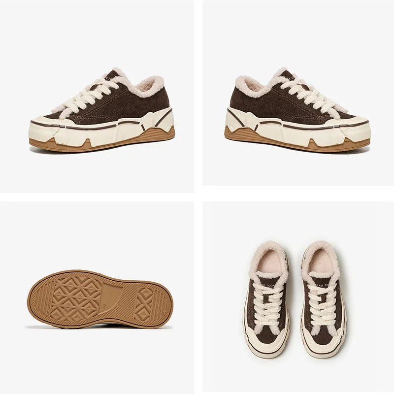 Brown and white sneakers shown from multiple angles on a white background