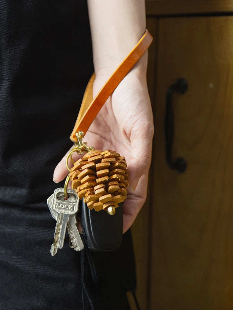Fun 3D Pinecone Design Genuine Leather Bag Charm