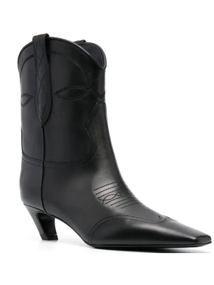 Low Heel Embroidered Multi Functional Women's Square Head Boots