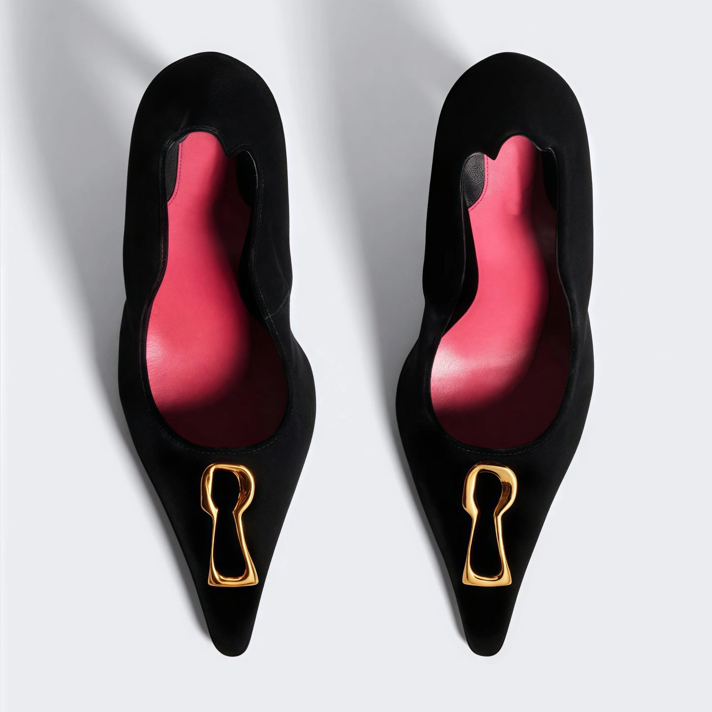 Black Pointed Toe Metal Buckle Slip On  Pumps