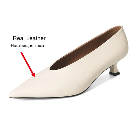 JOZHAMTA Size 34-40 Vintage Pumps For Women Real Leather High Heels Spring Shoes 2025  Fashion Pointy Toe Office Daily Dressy