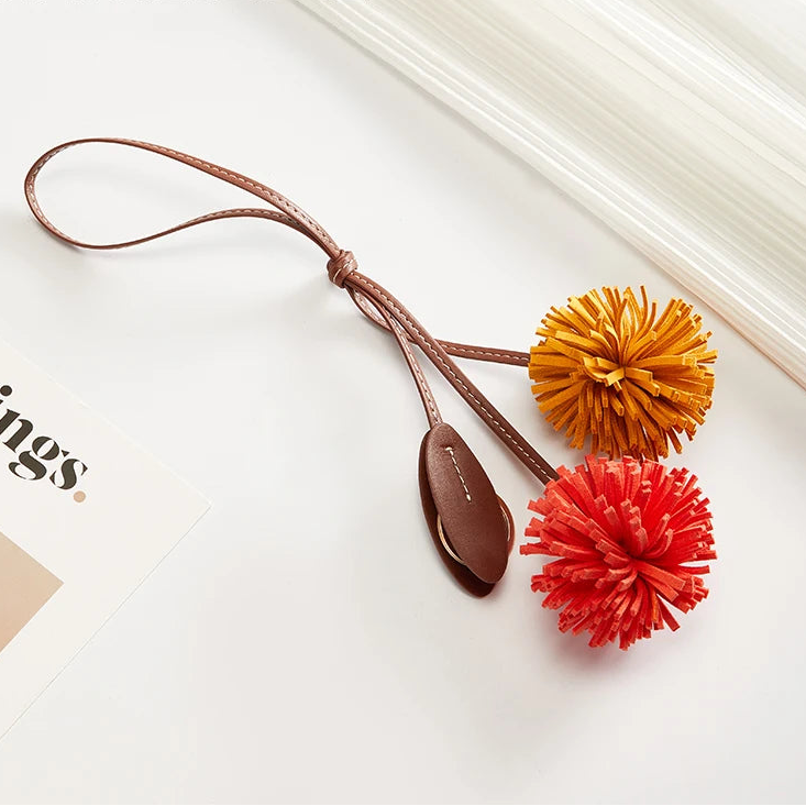 Cowhide Leather Flower Ball Bag charm