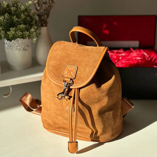 Saphira Flannel PU Solid Color Metal Buckle Retro Style Backpack