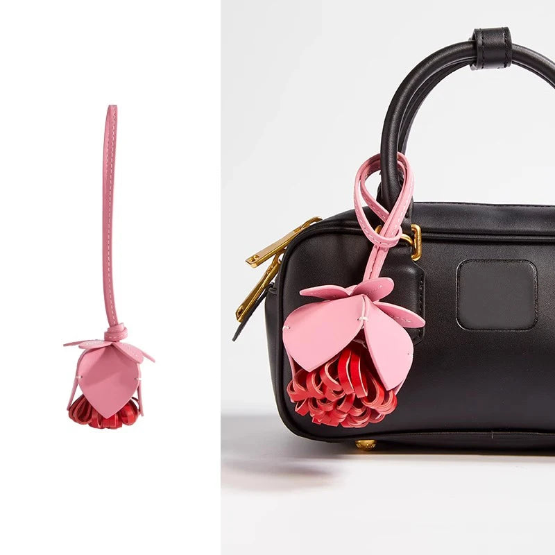 Cowhide Leather Flower Ball Bag charm