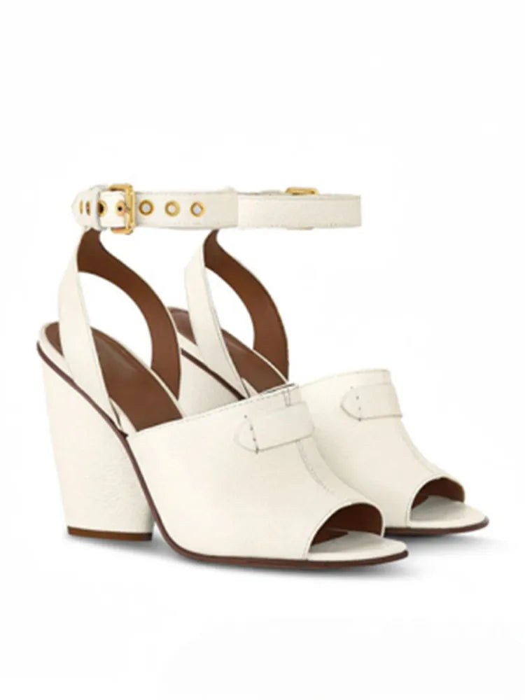 Coarse Leather Peep-Toe High-heeled Sandals