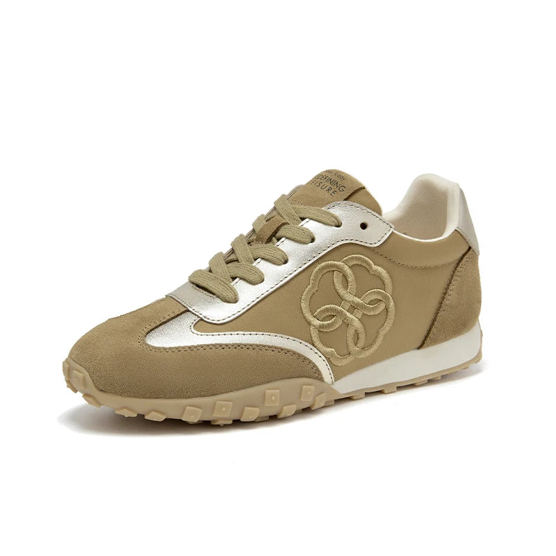 Embroidery Design Round Toe Solid Color Lace up  Casual Sneakers
