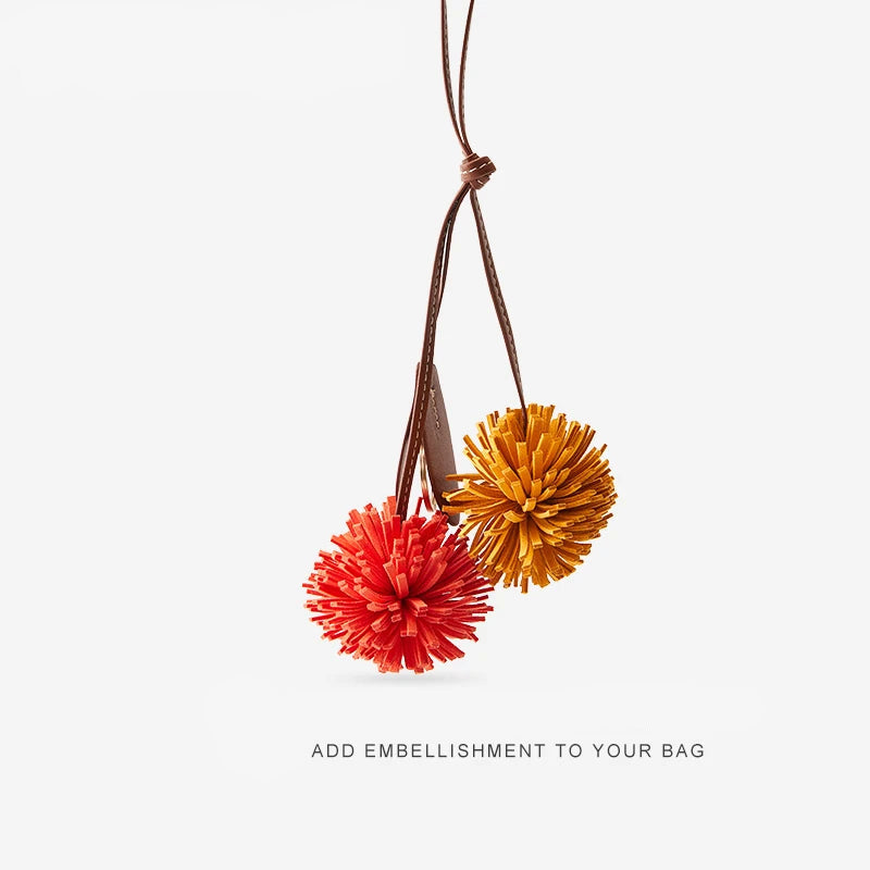 Cowhide Leather Flower Ball Bag charm
