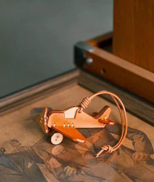 Genuine Top Grain Leather Airplane Bag Charm