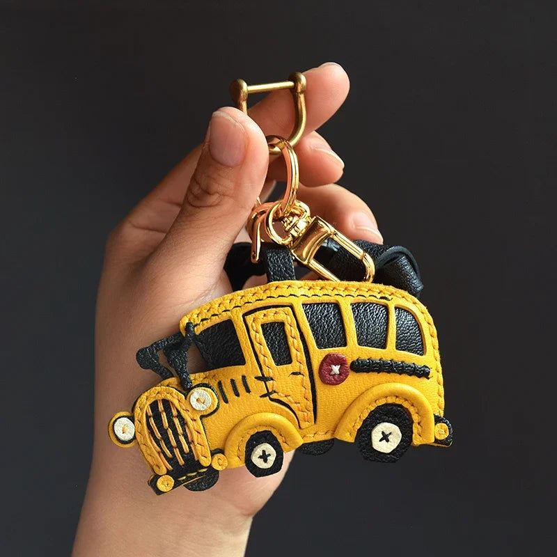Leather Yellow School Bus Keychain