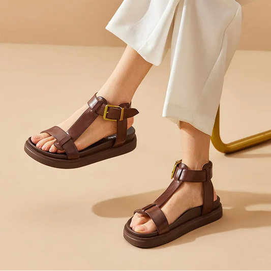 Cow Leather T-Strap Platform Gladiator Sandal
