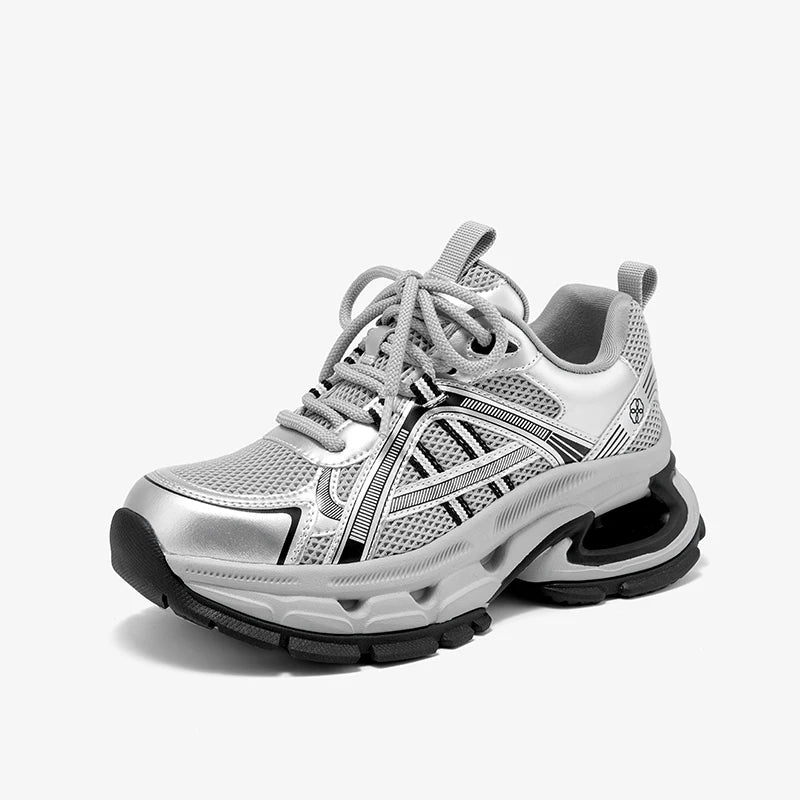 Air Mesh Sick Sole Round Toe Lace-up Casual Sneakers