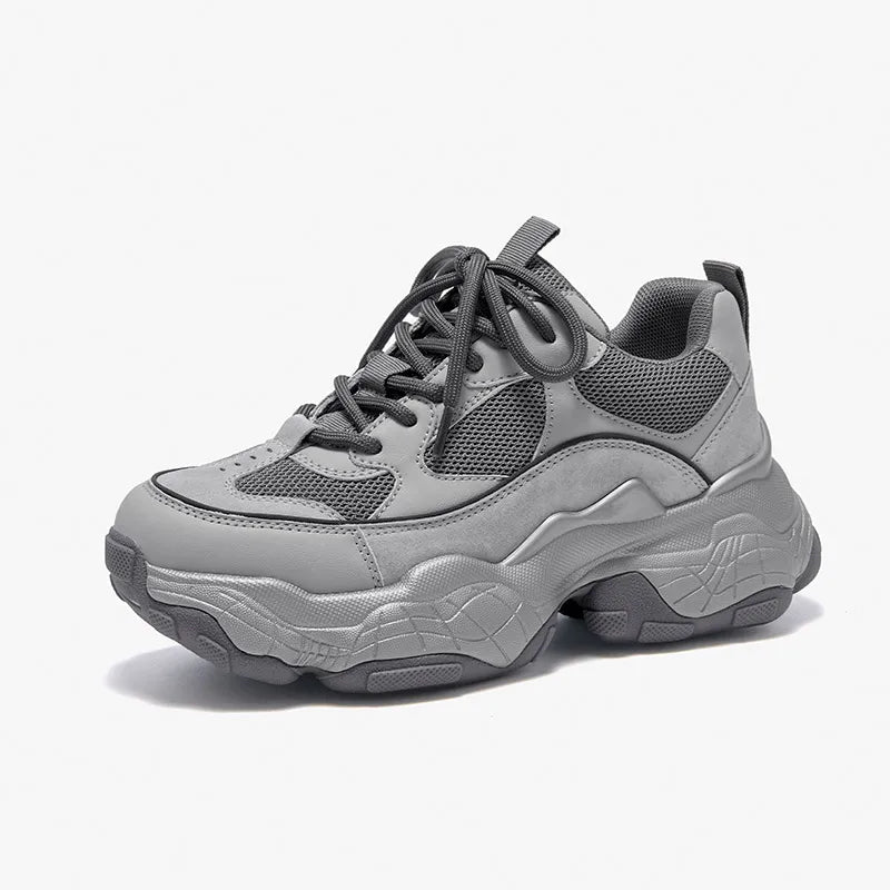 Mesh Leather Platform Mixed Colors Chunky Sneakers