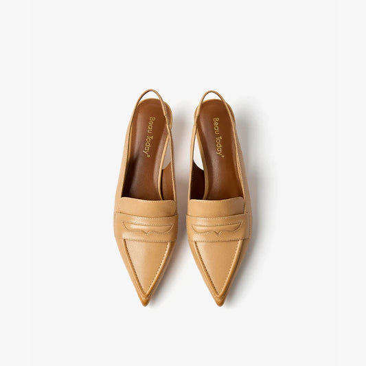 Leather  Sheepskin Pointed Toe Pumps Slingbacks