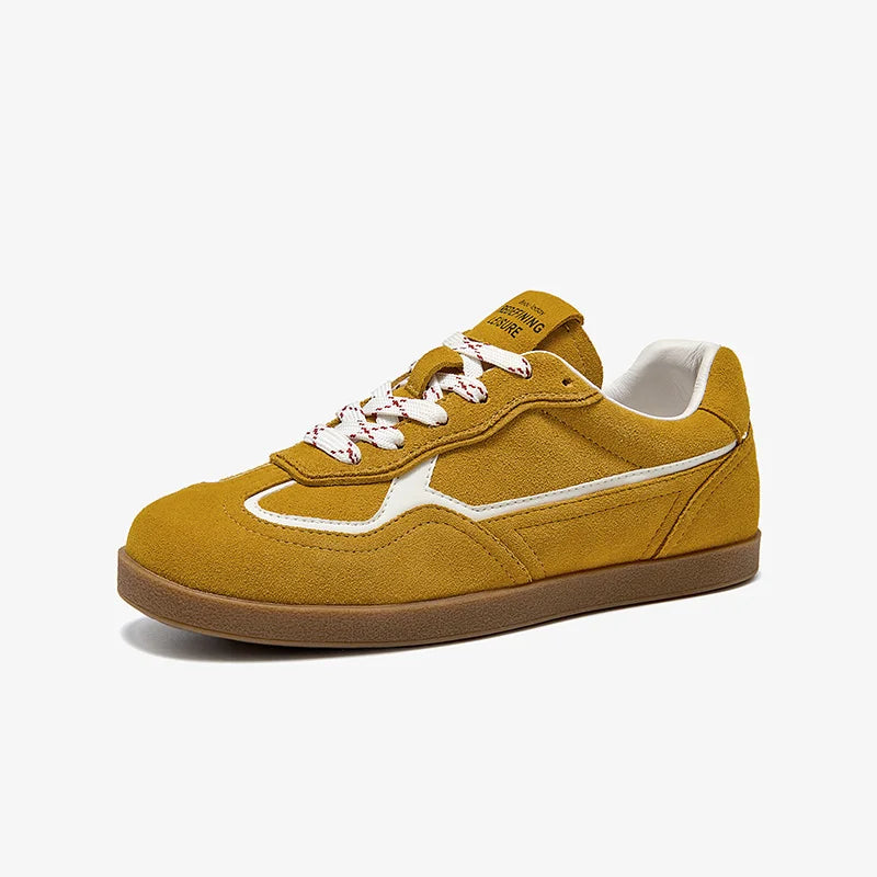 Cow Suede Leather Mixed Colors Lace-up Patchwork Round Toe Skate Sneakers