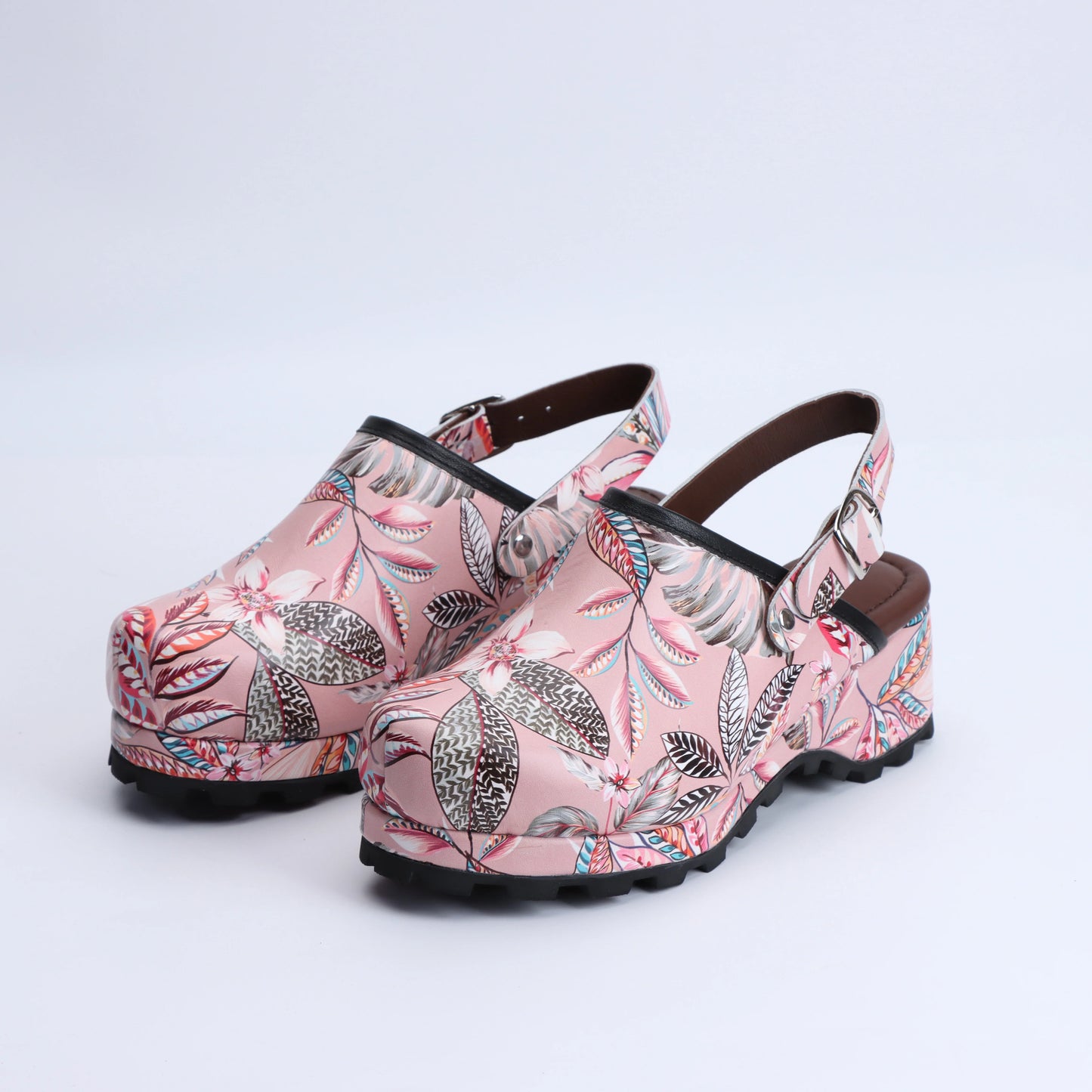 Lambskin Rubber Sole Slingback Flower-Print Mules