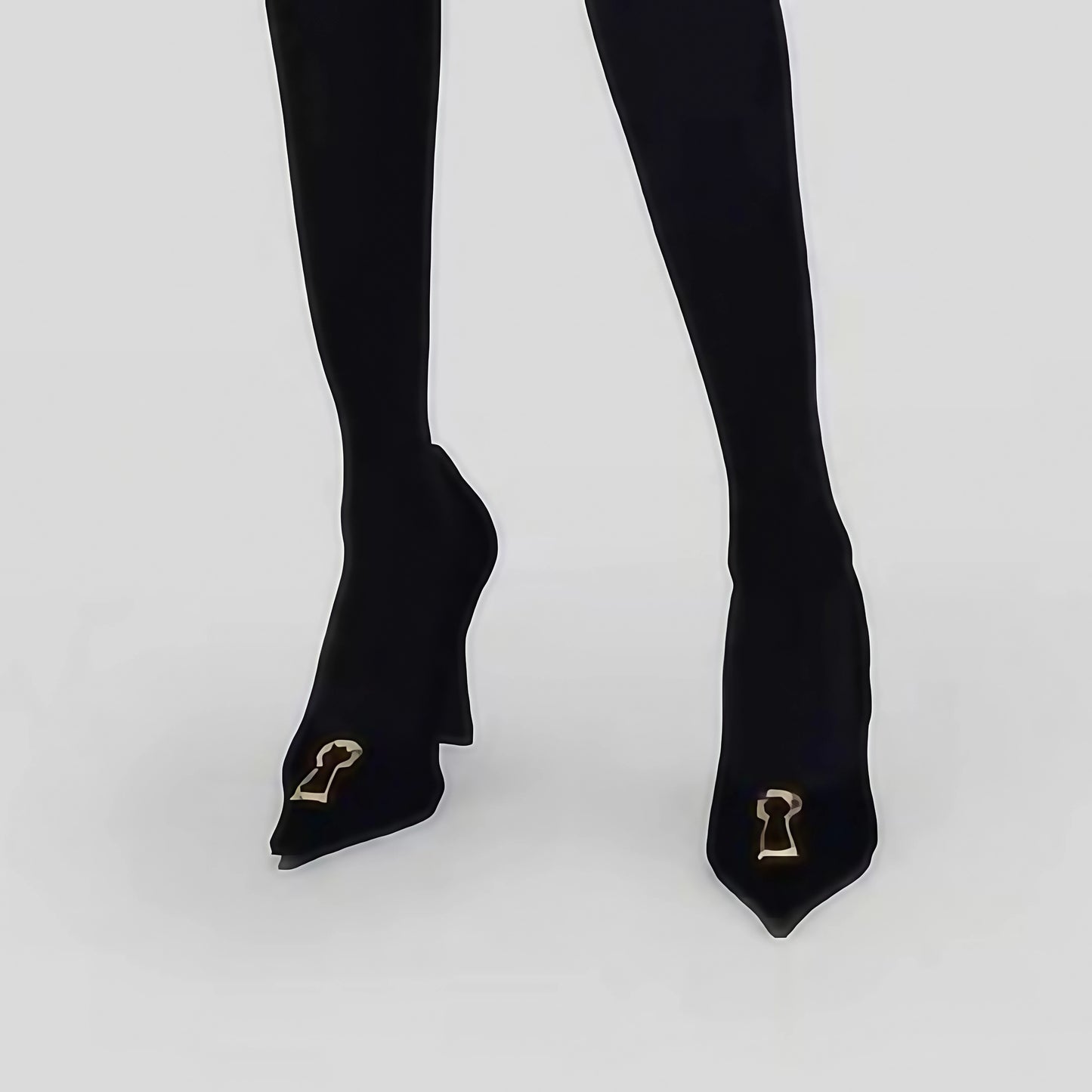 Black Pointed Toe Metal Buckle Slip On  Pumps