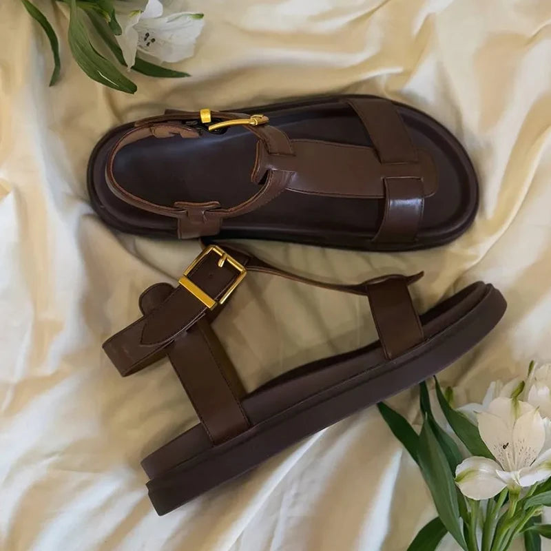 Cow Leather T-Strap Platform Gladiator Sandal
